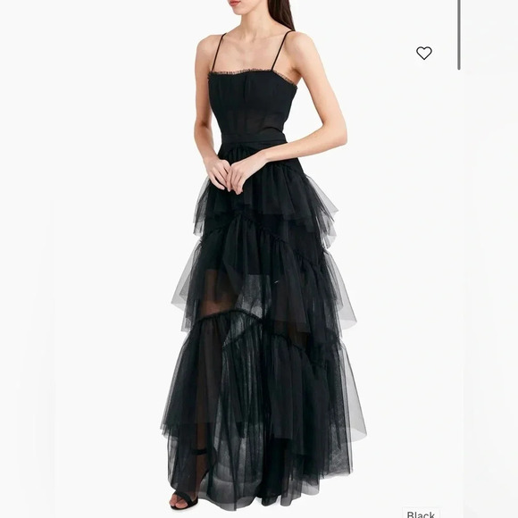 BCBGMAXAZRIA Women’s  Oly Tiered Ruffle Tulle Black Evening Gown in size 6 - Picture 2 of 8